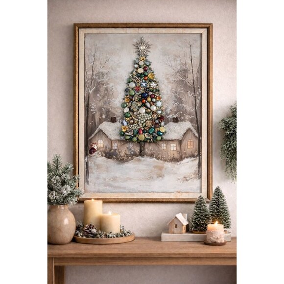 Designs by Betty Other - Designs By Betty Jewelry Art Christmas Tree Cabin Scene 14" X 17" Logo Signed